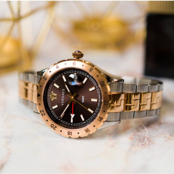  Shop Authentic Versace Hellenyium GMT Blue Dial Two Tone Steel Strap Watch for Men - V11060017 - Luxxuri