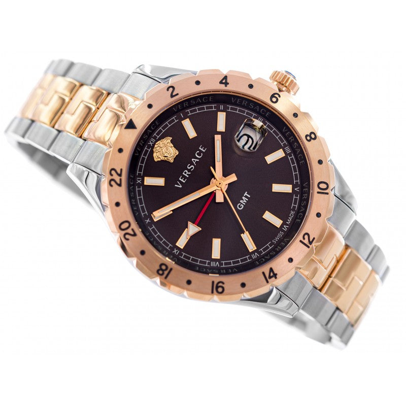  Shop Authentic Versace Hellenyium GMT Black Dial Two Tone Steel Strap Watch for Men - V11040015 - Luxxuri