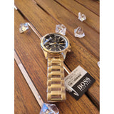  Shop Authentic Hugo Boss Globetrotter Chronograph Black Dial Gold Steel Strap Watch for Men - 1513932 - Luxxuri