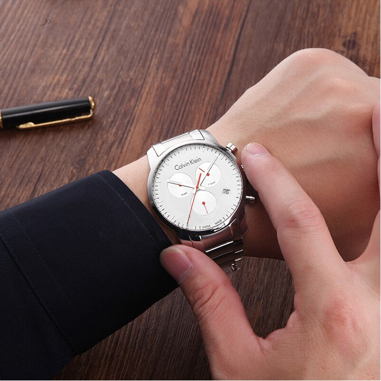  Shop Authentic Calvin Klein City Chronograph White Dial Silver Steel Strap Watch for Men - K2G271Z6 - Luxxuri