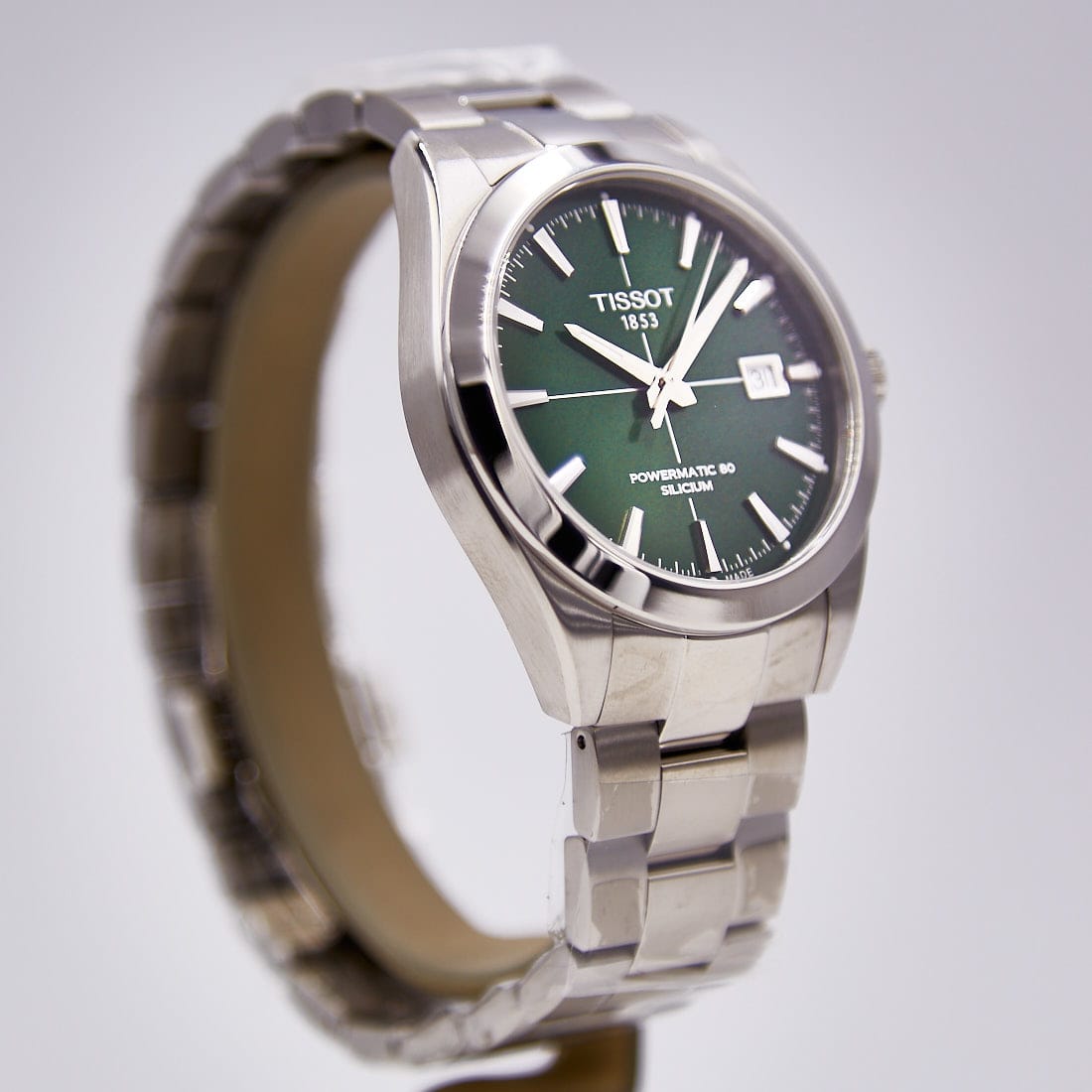 Tissot Gentleman Powermatic 80 Silicium Green Dial Silver Steel Strap Watch For Men - T127.407.11.091.01