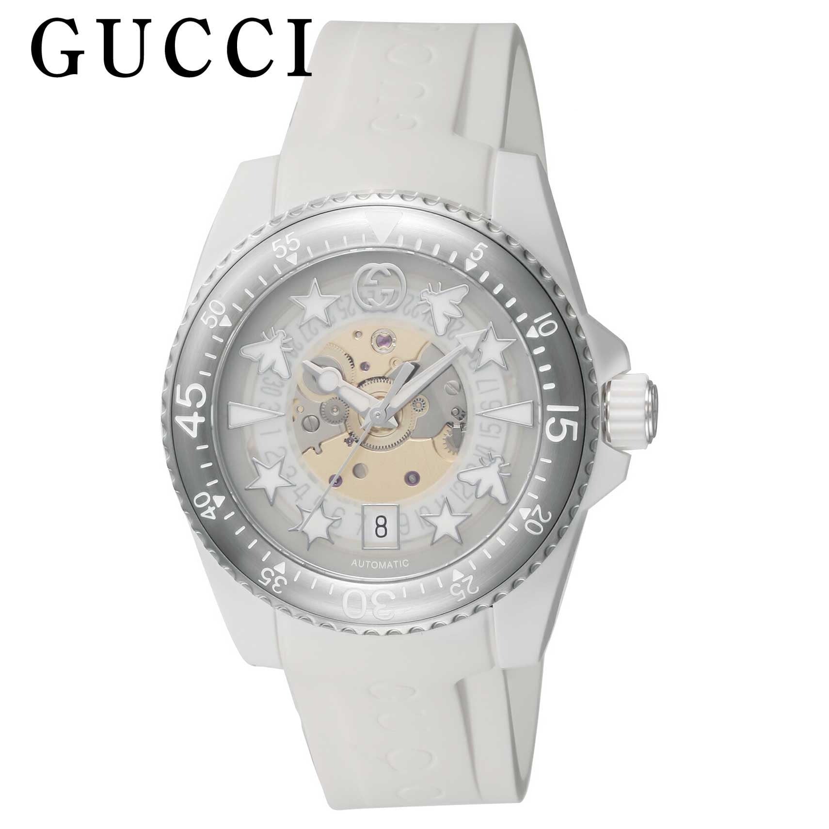  Shop Authentic Gucci Dive Automatic Transparent Dial White Rubber Strap Watch For Men - YA136343 - Luxxuri