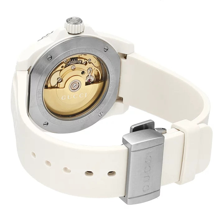  Shop Authentic Gucci Dive Automatic Transparent Dial White Rubber Strap Watch For Men - YA136343 - Luxxuri