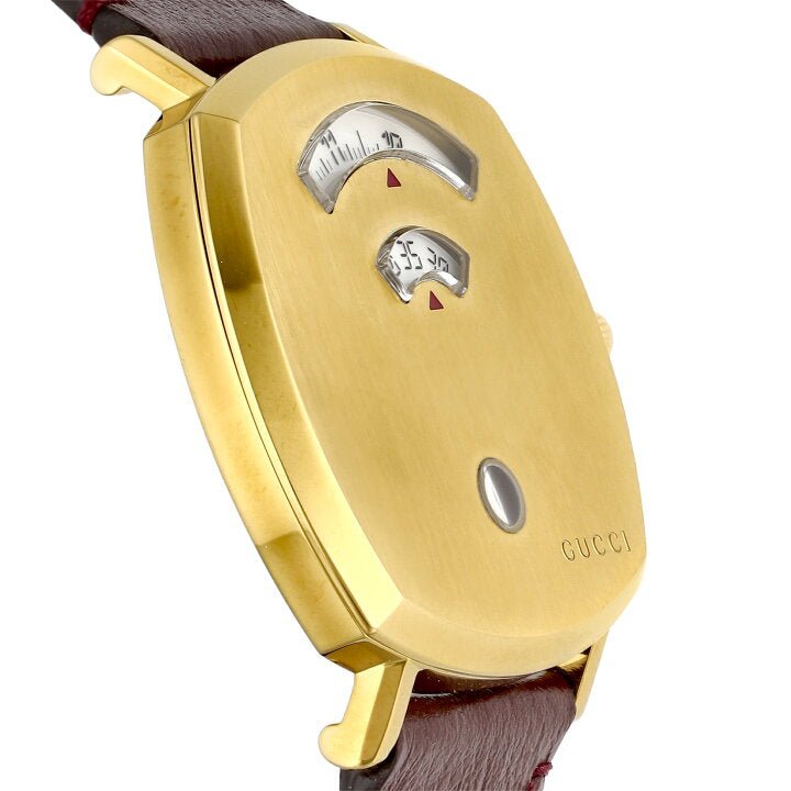  Shop Authentic Gucci Grip Yellow Gold Dial Maroon Leather Strap Unisex Watch - YA157411 - Luxxuri