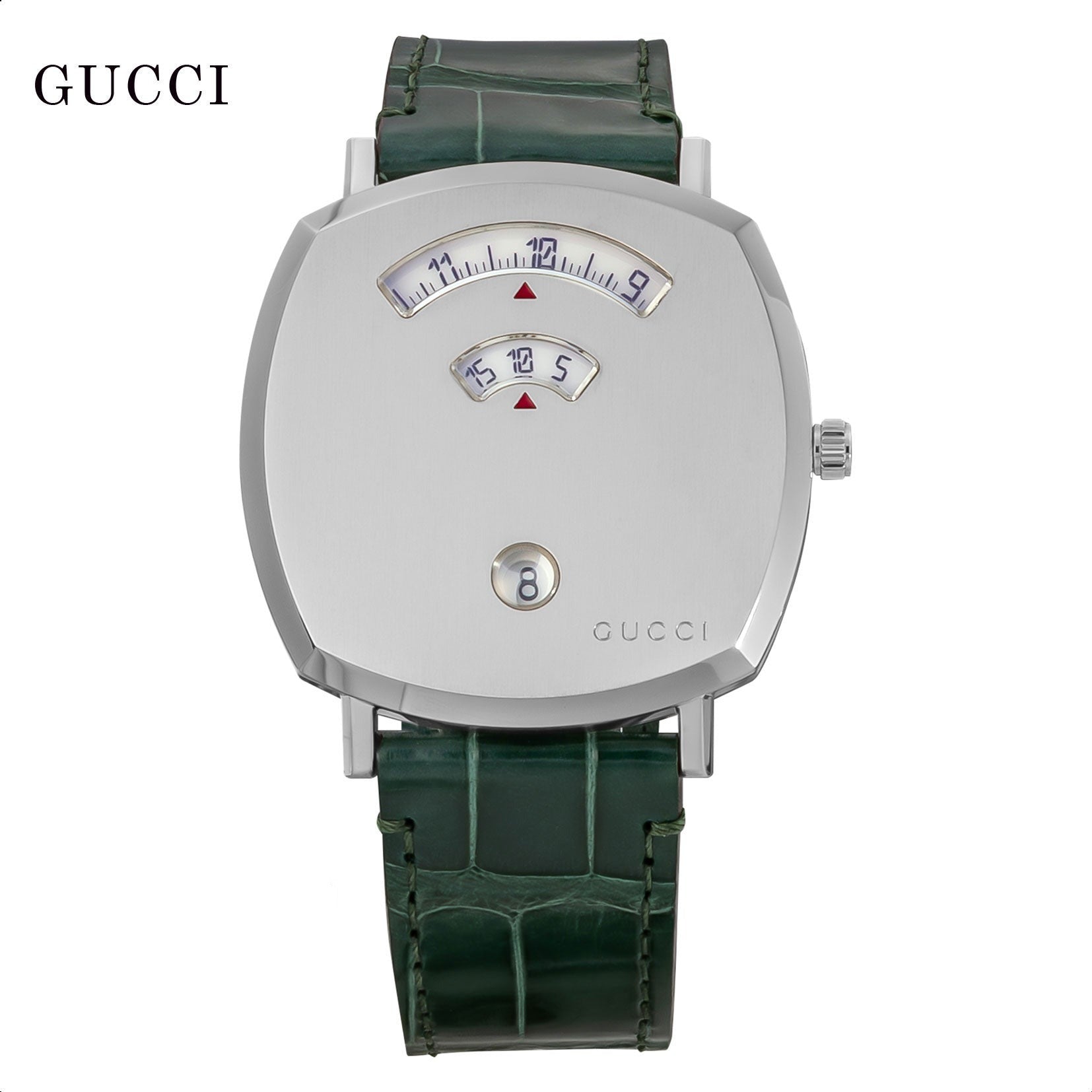  Shop Authentic Gucci Grip Quartz Silver Dial Green Leather Strap Watch For Women - YA157414 - Luxxuri