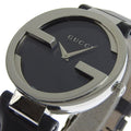  Shop Authentic Gucci G Interlocking Black Dial Black Leather Strap Watch For Women - YA133301 - Luxxuri