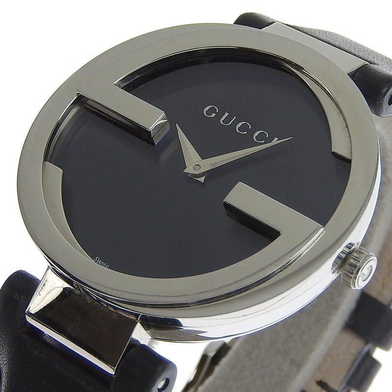  Shop Authentic Gucci G Interlocking Black Dial Black Leather Strap Watch For Women - YA133301 - Luxxuri