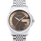  Shop Authentic Gucci G Timeless Brown Dial Silver Steel Strap Watch For Men - YA126406 - Luxxuri