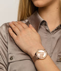 Guess Tri Glitz Quartz Diamonds Rose Gold Dial Rose Gold Mesh Bracelet Watch For Women - W1142L4