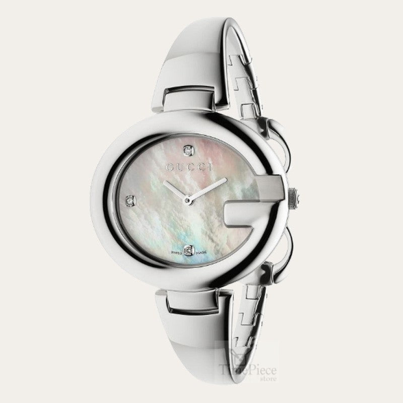  Shop Authentic Gucci Guccissima Diamonds Mother of Pearl Dial Silver Steel Strap Watch For Women - YA134303 - Luxxuri