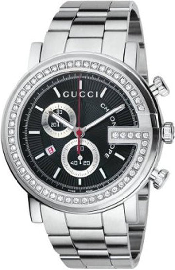  Shop Authentic Gucci G Chrono Diamonds Black Dial Silver Steel Strap Watch For Men - YA101324 - Luxxuri
