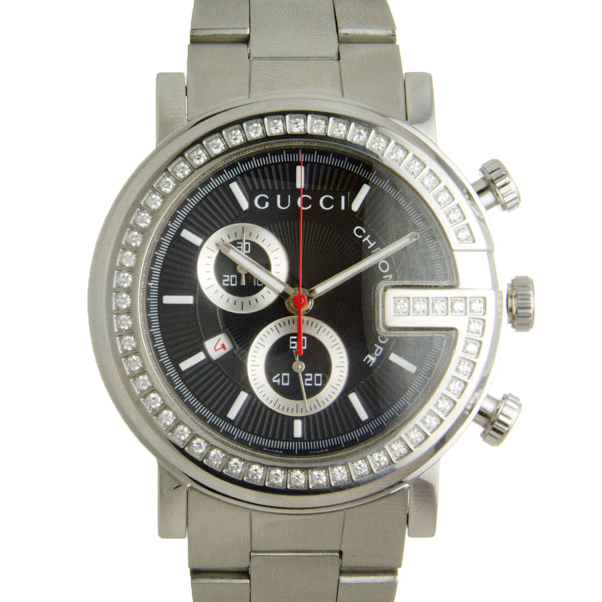  Shop Authentic Gucci G Chrono Diamonds Black Dial Silver Steel Strap Watch For Men - YA101324 - Luxxuri