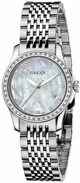  Shop Authentic Gucci G Timeless Diamonds Mother of Pearl Dial Silver Mesh Bracelet Watch For Women - YA126508 - Luxxuri
