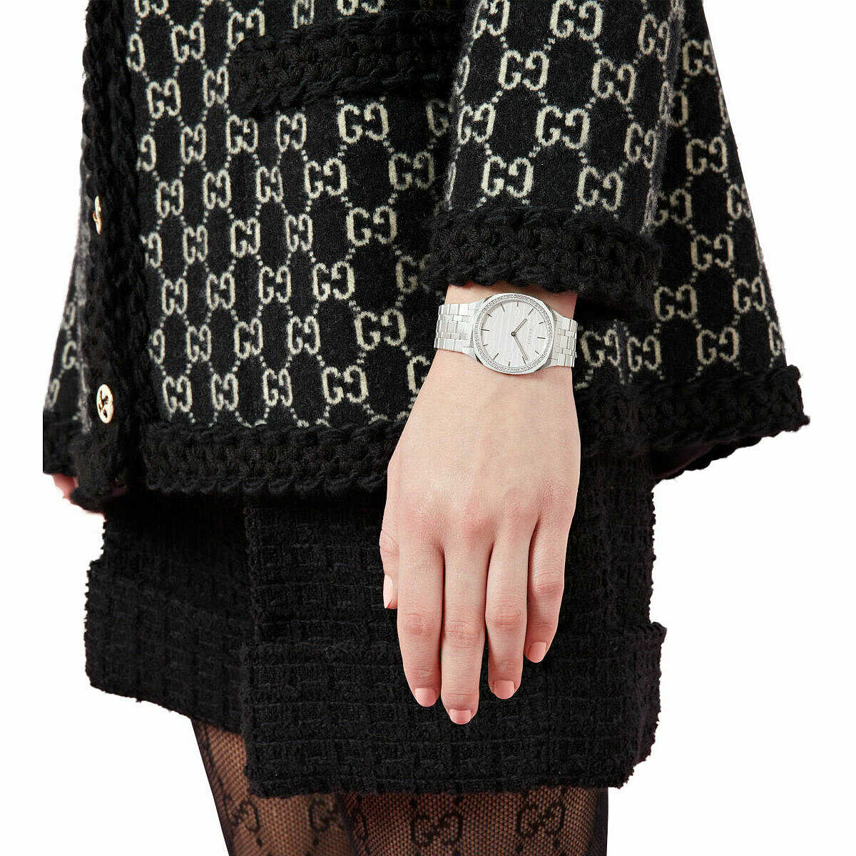  Shop Authentic Gucci 25H Quartz Diamonds Silver Dial Silver Steel Strap Watch for Women - YA163401 - Luxxuri