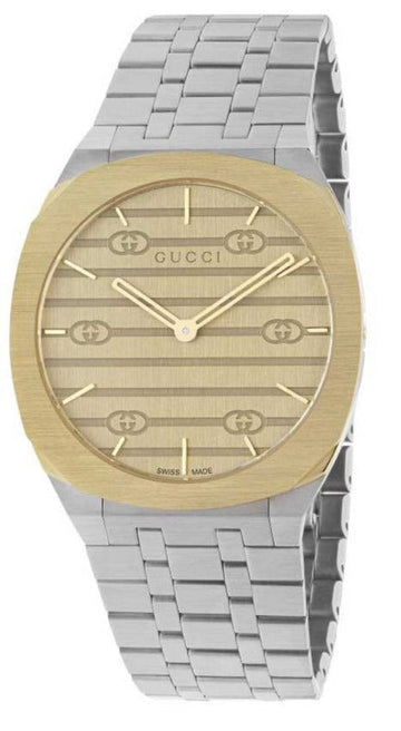  Shop Authentic Gucci 25H Quartz Gold Dial Silver Steel Strap Watch for Men - YA163405 - Luxxuri