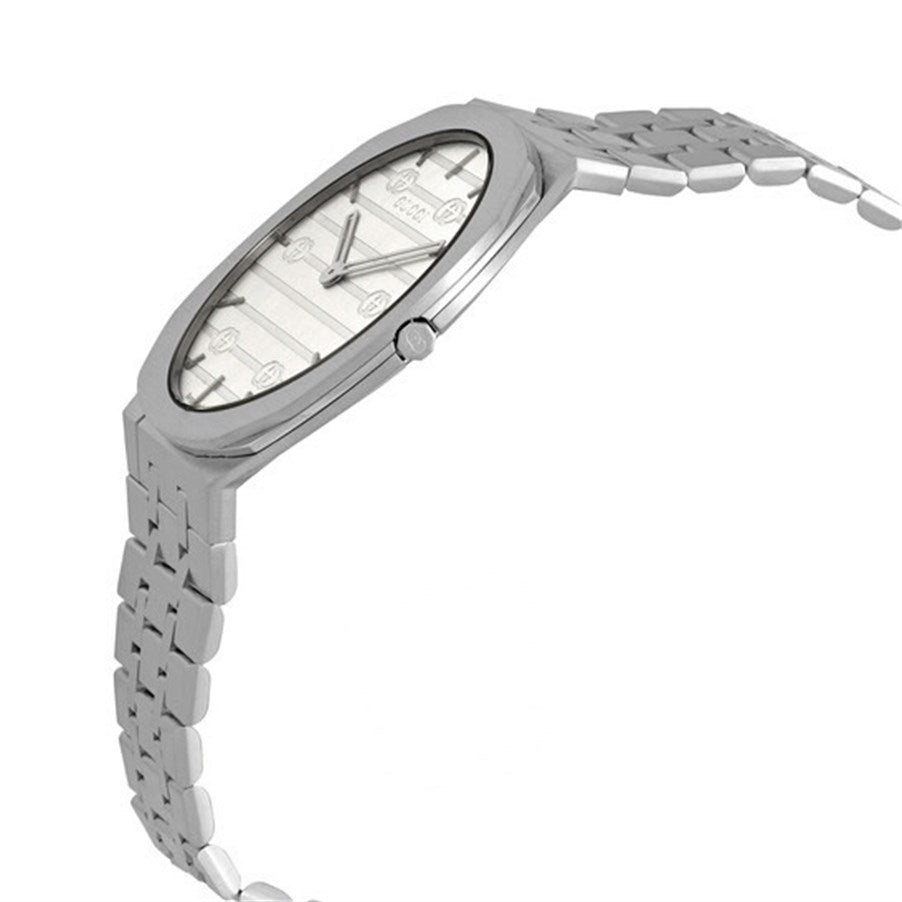 Shop Authentic Gucci 25H Quartz Silver Dial Silver Steel Strap Unisex Watch - YA163407 - Luxxuri