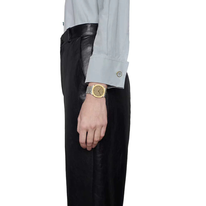  Shop Authentic Gucci 25H Quartz Gold Dial Silver Steel Strap Watch for Women - YA163403 - Luxxuri