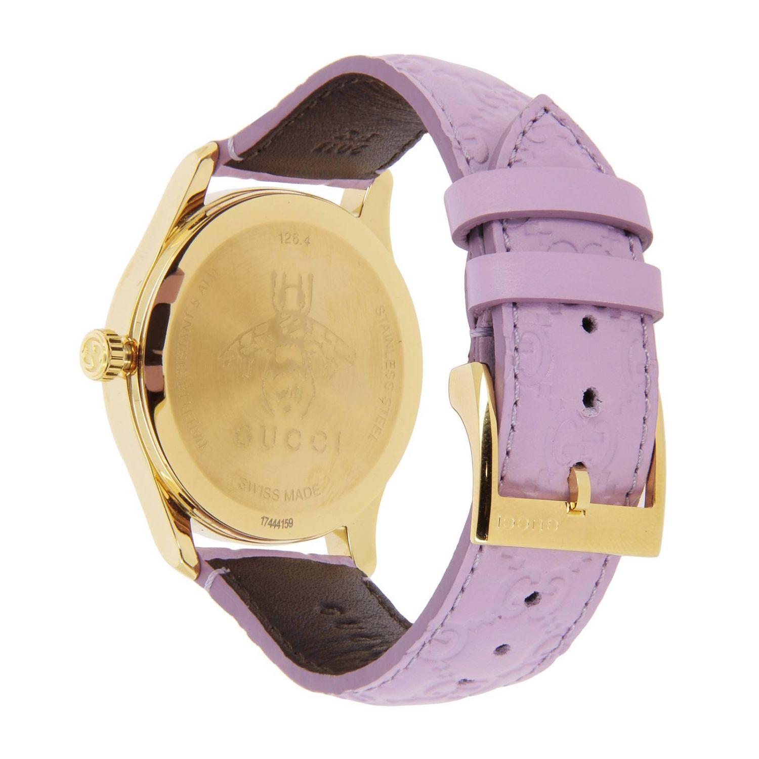  Shop Authentic Gucci G Timeless Quartz Lilac Dial Lilac Leather Strap Watch For Women - YA1264098 - Luxxuri