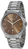  Shop Authentic Gucci G Timeless Quartz Brown Dial Silver Steel Strap Watch for Men - YA126317 - Luxxuri