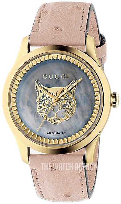  Shop Authentic Gucci G Timeless Skeleton 16K Gold Mother of Pearl Dial Pink Leather Strap Watch For Women - YA1264110 - Luxxuri