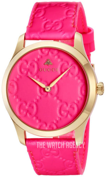  Shop Authentic Gucci G Timeless Quartz Pink Dial Pink Leather Strap Watch For Women - YA1264115 - Luxxuri