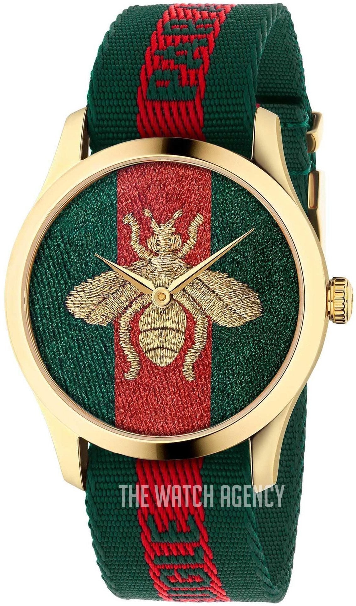  Shop Authentic Gucci G Timeless Quartz Green & Red Dial Green & Red NATO Strap Watch For Men - YA126487A - Luxxuri