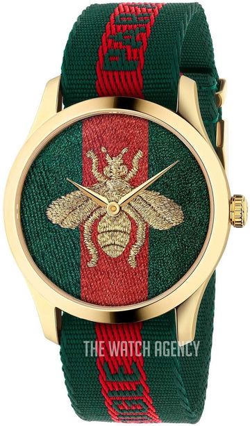  Shop Authentic Gucci G Timeless Quartz Green & Red Dial Green & Red NATO Strap Watch For Men - YA126487A - Luxxuri