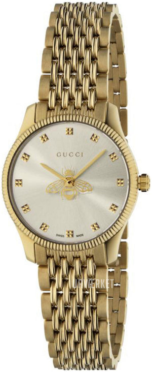  Shop Authentic Gucci G Timeless Quartz Mother of Pearl Dial Gold Steel Strap Watch For Women - YA1265021 - Luxxuri
