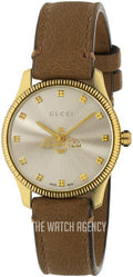  Shop Authentic Gucci G Timeless Quartz Silver Dial Brown Leather Strap Watch For Women - YA1265022 - Luxxuri