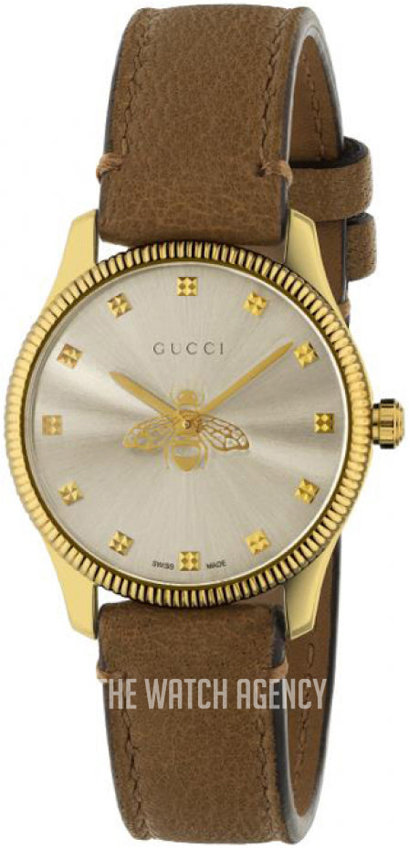  Shop Authentic Gucci G Timeless Quartz Silver Dial Brown Leather Strap Watch For Women - YA1265022 - Luxxuri