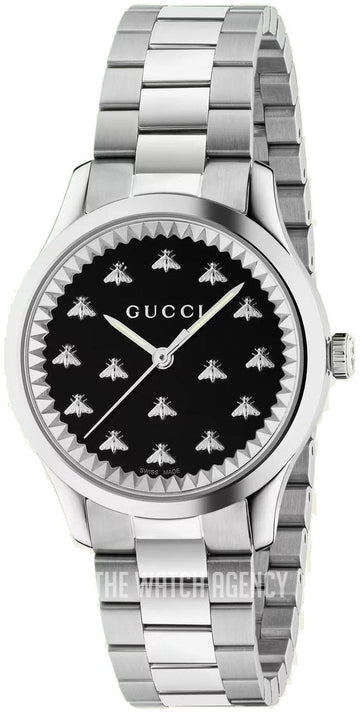  Shop Authentic Gucci G Timeless Quartz Black Dial Silver Steel Strap Watch for Women - YA1265034 - Luxxuri