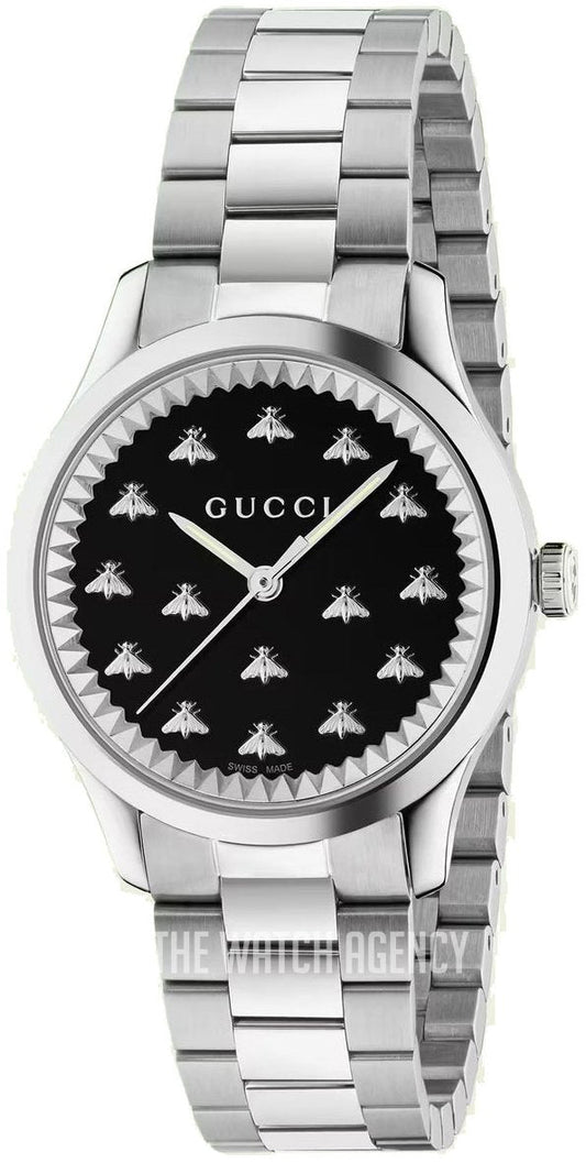  Shop Authentic Gucci G Timeless Quartz Black Dial Silver Steel Strap Watch for Women - YA1265034 - Luxxuri