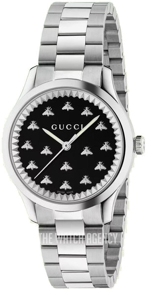  Shop Authentic Gucci G Timeless Quartz Black Dial Silver Steel Strap Watch for Women - YA1265034 - Luxxuri