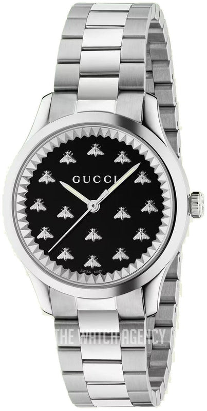  Shop Authentic Gucci G Timeless Quartz Black Dial Silver Steel Strap Watch for Women - YA1265034 - Luxxuri