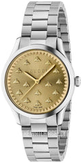  Shop Authentic Gucci G Timeless Quartz Gold Dial Silver Steel Strap Watch for Women - YA1265035 - Luxxuri