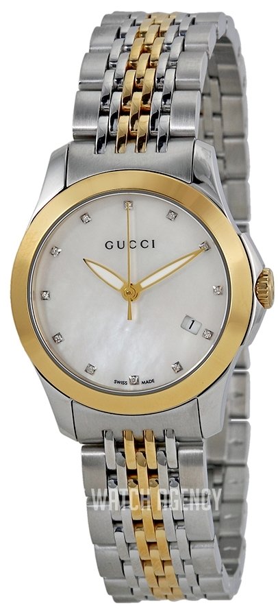  Shop Authentic Gucci G Timeless Diamonds Mother of Pearl Dial Two Tone Mesh Bracelet Watch for Women - YA126513 - Luxxuri