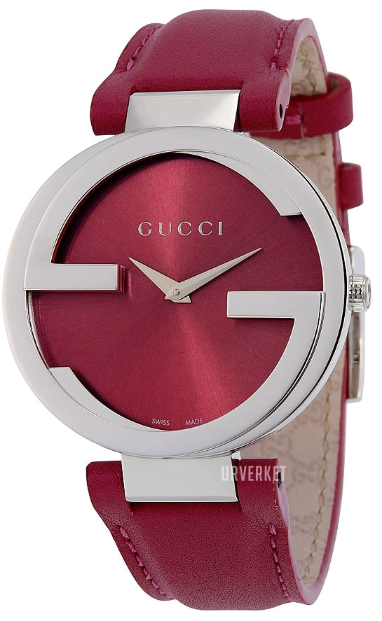  Shop Authentic Gucci Interlocking G Quartz Pink Dial Pink Leather Strap Watch For Women - YA133321 - Luxxuri