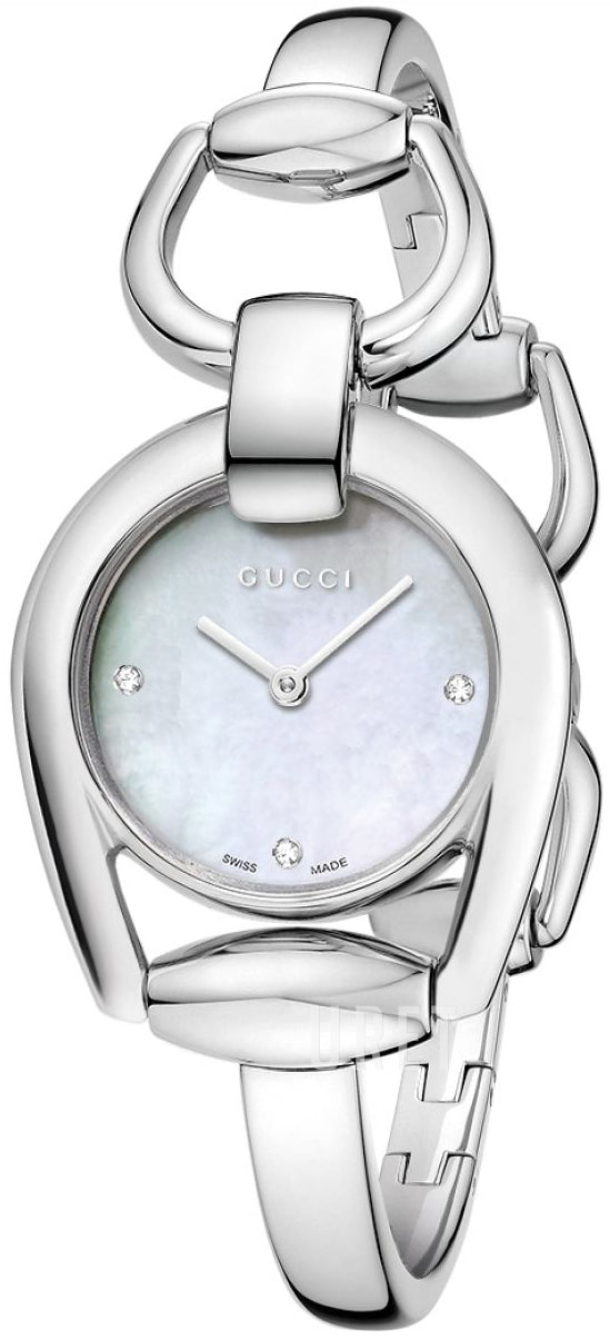  Shop Authentic Gucci Horsebit Collection Diamonds Mother of Pearl Dial Silver Steel Strap Watch For Women - YA139506 - Luxxuri