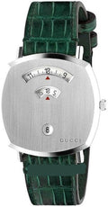  Shop Authentic Gucci Grip Quartz Silver Dial Green Leather Strap Watch For Women - YA157414 - Luxxuri