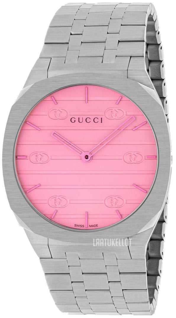  Shop Authentic Gucci 25H Quartz Pink Dial Silver Steel Strap Watch for Women - YA163410 - Luxxuri