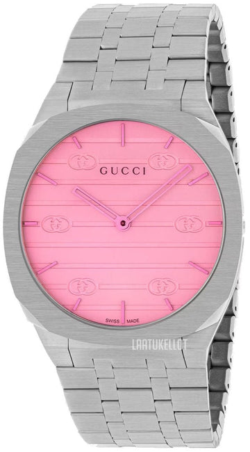  Shop Authentic Gucci 25H Quartz Pink Dial Silver Steel Strap Watch for Women - YA163410 - Luxxuri