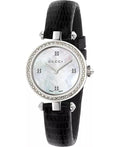  Shop Authentic Gucci Diamantissima Diamonds Mother of Pearl Dial Black Leather Strap Watch For Women - YA141511 - Luxxuri