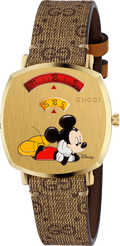  Shop Authentic Gucci Grip Disney Mickey Mouse Gold Dial Brown Leather Strap Watch For Women - YA157420 - Luxxuri