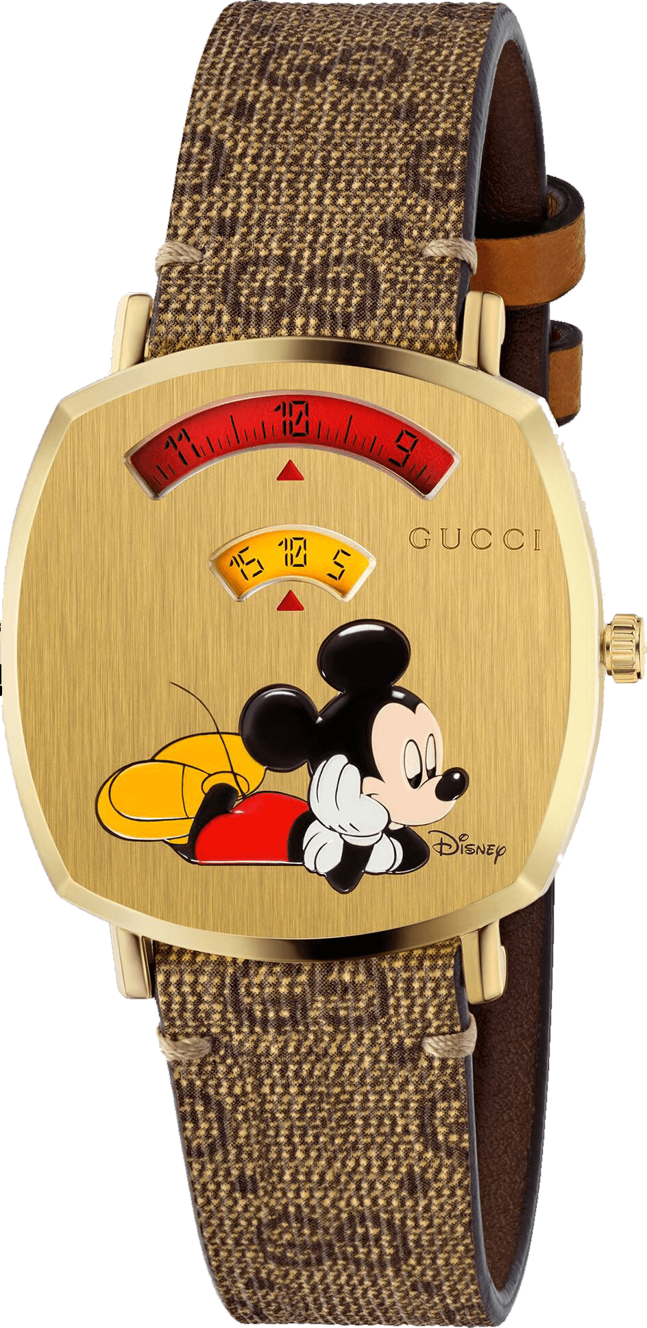  Shop Authentic Gucci Grip Disney Mickey Mouse Gold Dial Brown Leather Strap Watch For Women - YA157420 - Luxxuri