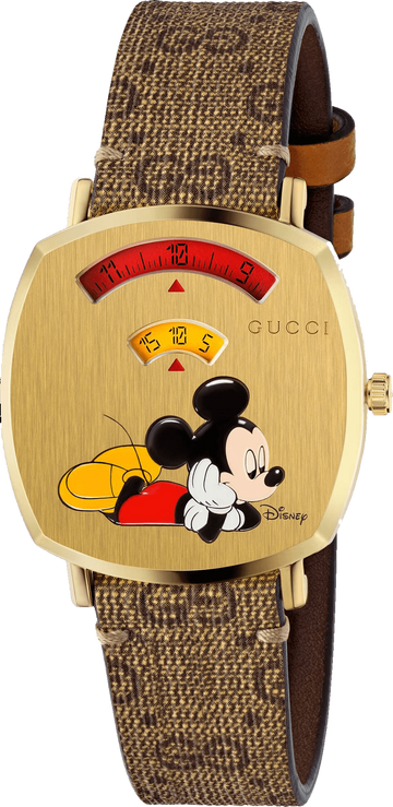  Shop Authentic Gucci Grip Disney Mickey Mouse Gold Dial Brown Leather Strap Watch For Women - YA157420 - Luxxuri