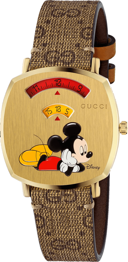  Shop Authentic Gucci Grip Disney Mickey Mouse Gold Dial Brown Leather Strap Watch For Women - YA157420 - Luxxuri