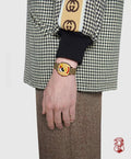  Shop Authentic Gucci Grip Disney Mickey Mouse Gold Dial Brown Leather Strap Watch For Women - YA157420 - Luxxuri