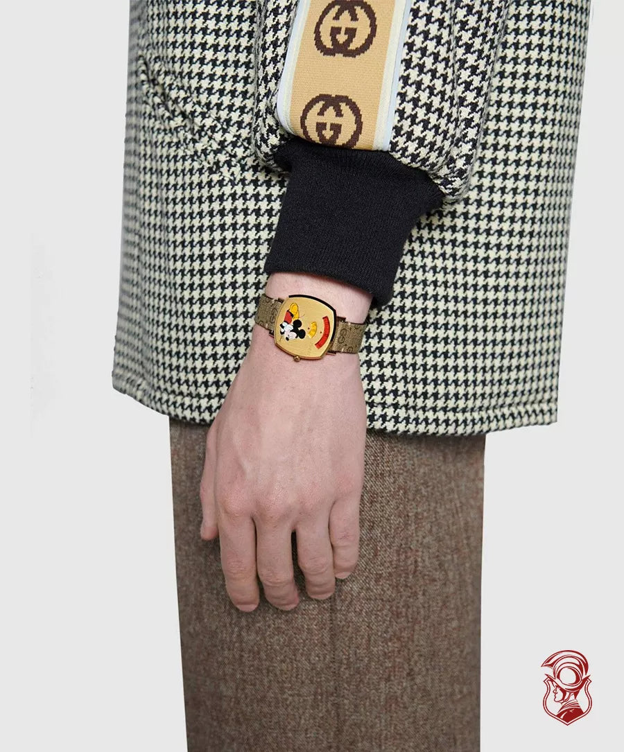  Shop Authentic Gucci Grip Disney Mickey Mouse Gold Dial Brown Leather Strap Watch For Women - YA157420 - Luxxuri