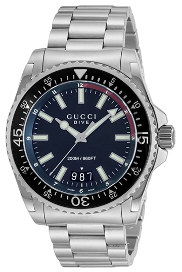  Shop Authentic Gucci Dive Quartz Black Dial Silver Steel Strap Watch For Men - YA136212 - Luxxuri