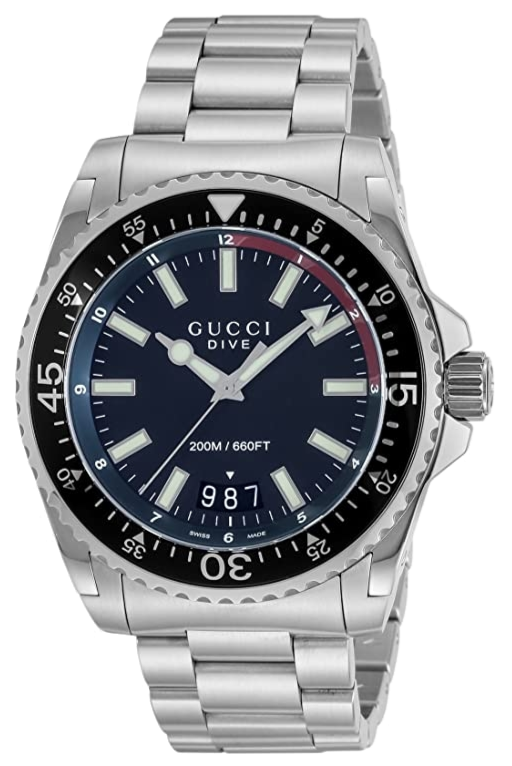  Shop Authentic Gucci Dive Quartz Black Dial Silver Steel Strap Watch For Men - YA136212 - Luxxuri